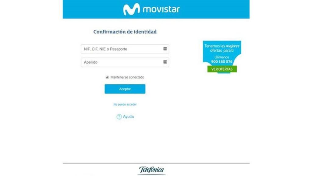 Página web falsa de la estafa