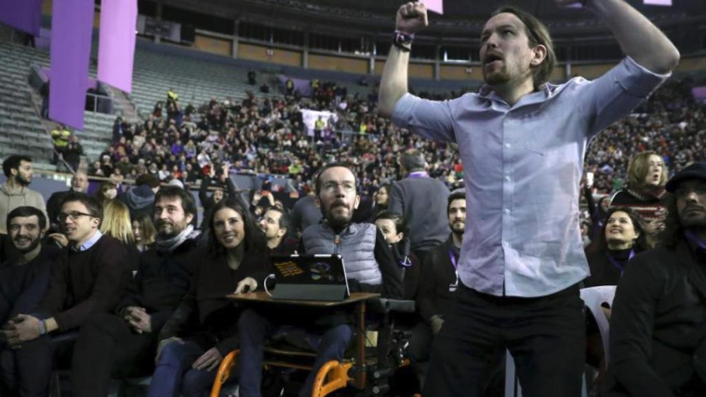 Pablo Bustinduy, Íñigo Errejón, Rafael Mayoral, Irene Montero, Pablo Echenique y Pablo Iglesias.