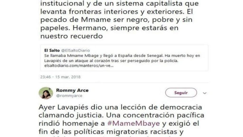 Los mensajes publicados por Rommy Arce en Twitter.
