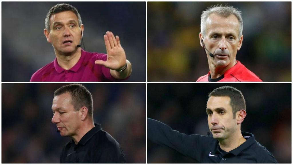 Andre Marriner, Martin Atkinson (arriba); Kevin Friend, David Coote (abajo).