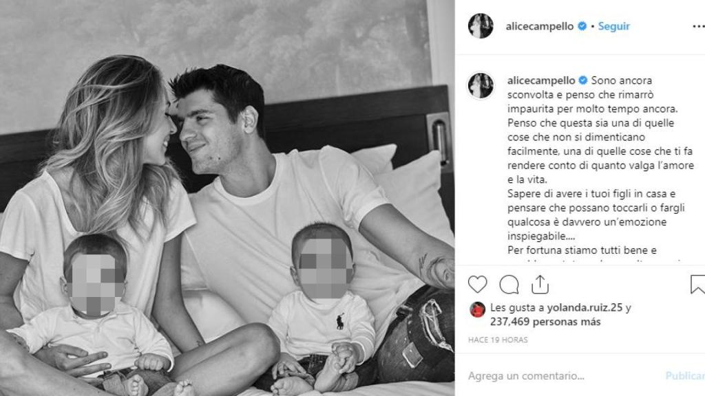 Captura de la publicación de Alice Campello tras sufrir un robo en su vivienda.