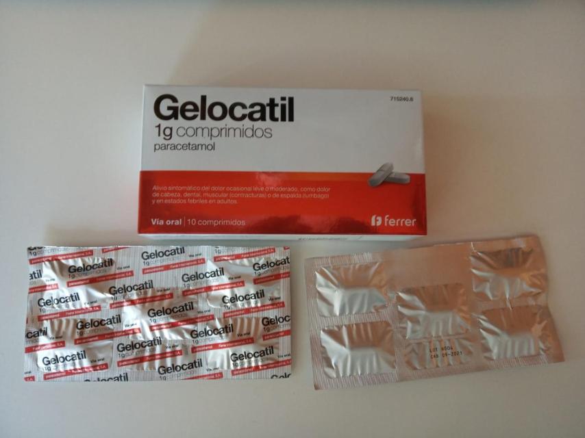 Caja de Gelocatil de un gramo que contiene 10 comprimidos