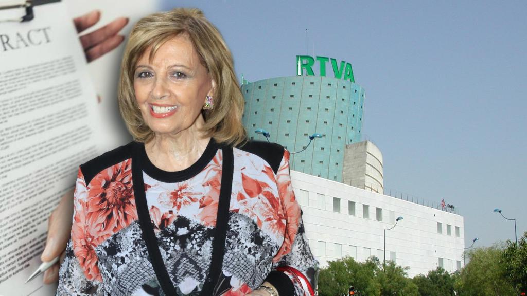 María Teresa en montaje JALEOS con las instalaciones de Canal Sur.