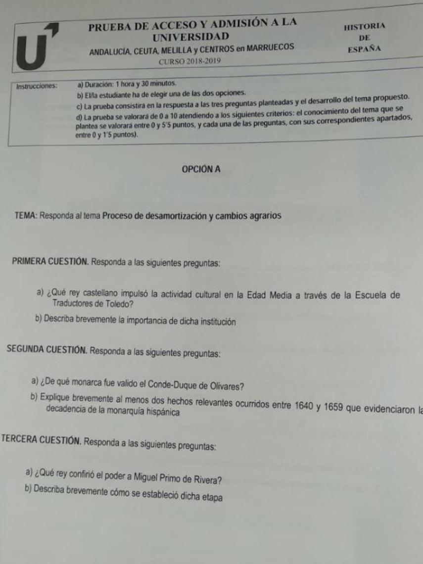Opción 'A' en Andalucía, Ceuta, Melilla y centros en Marruecos