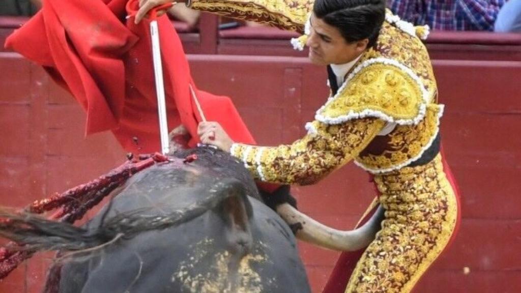 Cornada a Pablo Aguado entrando a matar