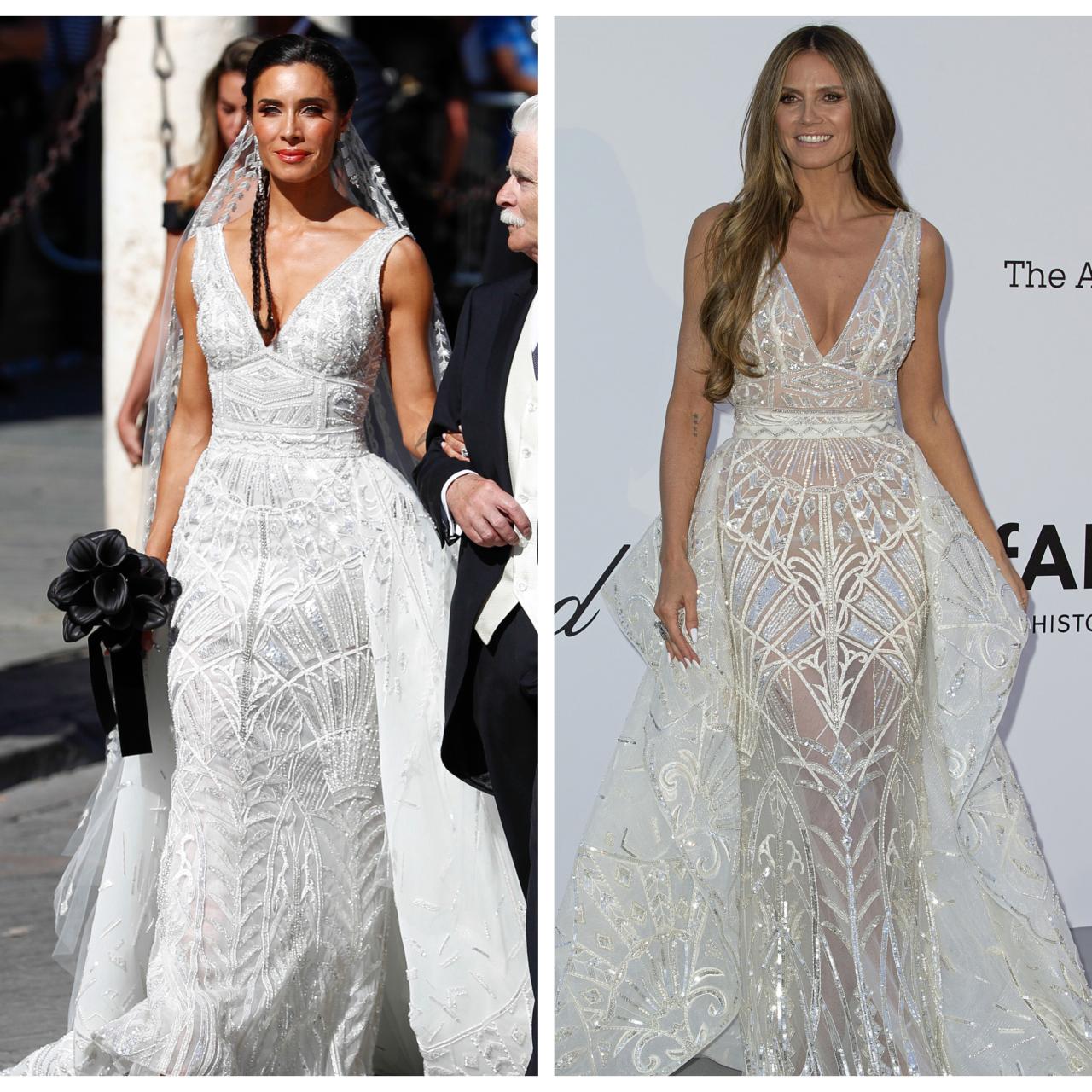 Pilar Rubio y Heidi Klum luciendo el mismo vestido, en un montaje de JALEOS.