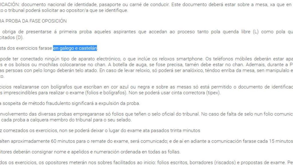 Gran parte de la prueba oral de Lengua Castellana se podía hacer en gallego, denuncian los opositores.