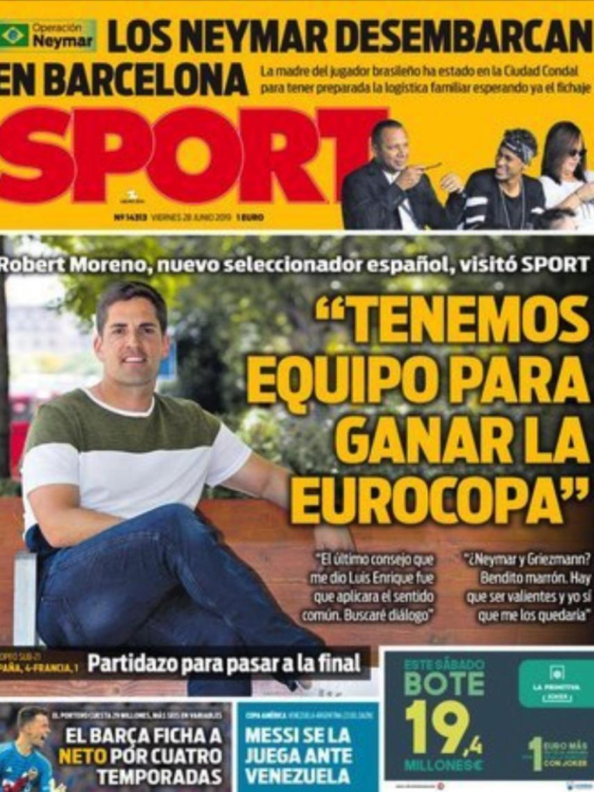 La portada del diario Sport (28/06/2019)