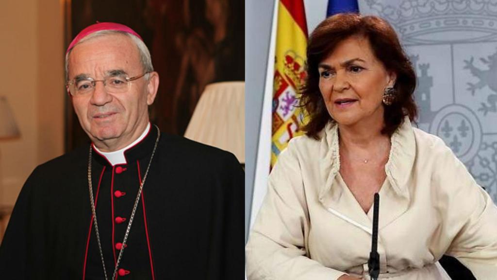 El nuncio, Renzo Fratini y la vicepresidenta del Gobierno en funciones, Carmen Calvo.