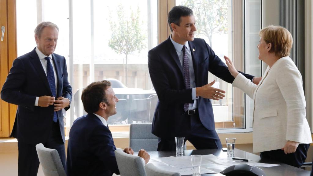Sánchez, en una reunión con Merkel, Macron y Tusk durante el  Consejo Europeo