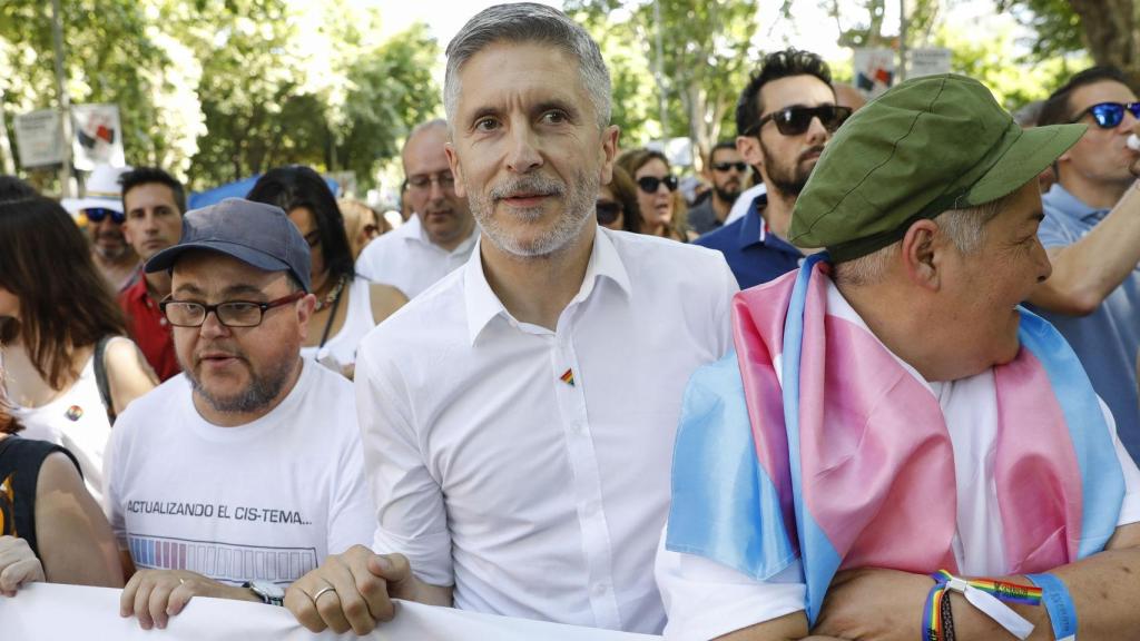 El ministro y juez Fernando Grande-Marlaska, liderando la manifestación junto a otros dirigentes políticos.