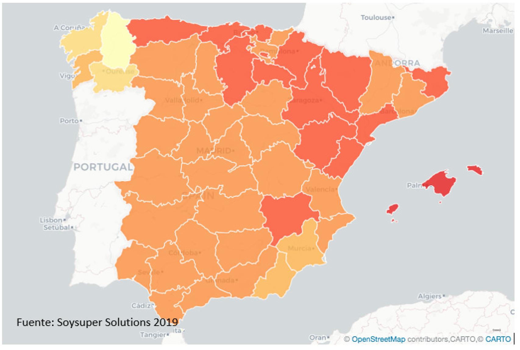 Mapa Barómetro precios supermercados Soysuper 2019