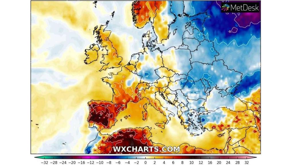 Simulación de las altas temperaturas durante el jueves 11 de julio. Severe-weather-eu.