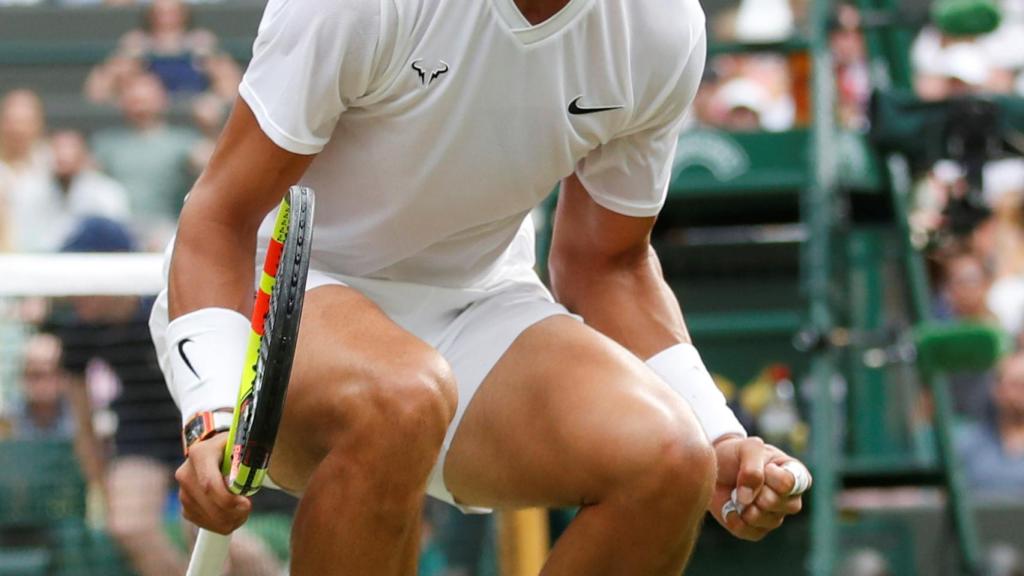 Nadal, celebrando un punto en el su partido de cuartos de final de Wimbledon