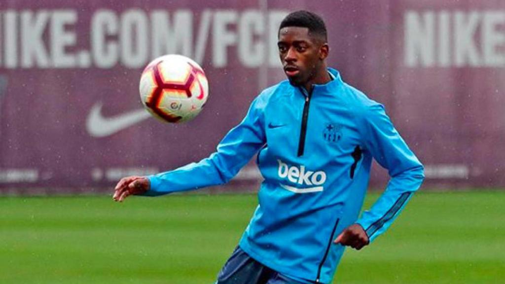 Dembélé, durante un entrenamiento del Barça