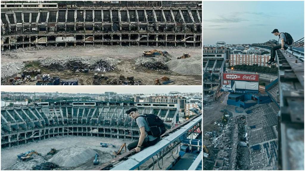 Se cuelan en el Vicente Calderón mientras lo derriban y se juegan la vida por un selfie