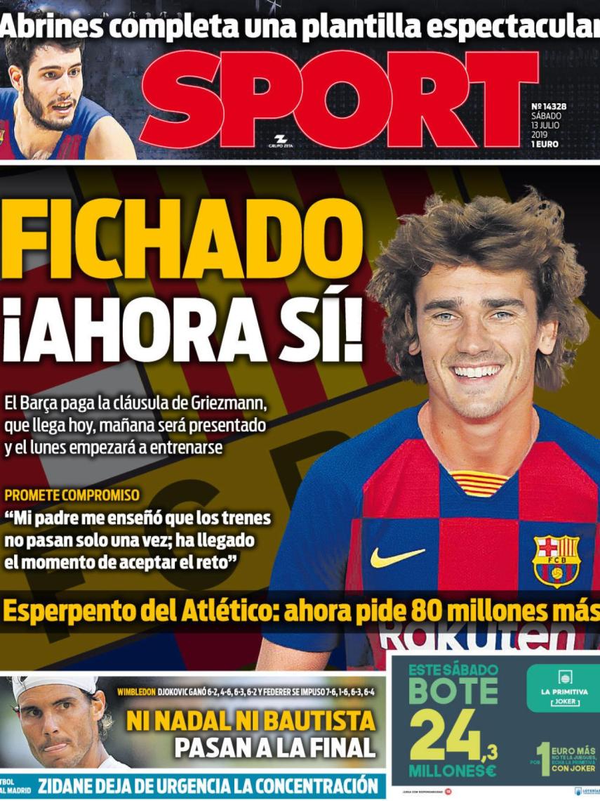 La portada del diario Sport (13/07/2019)