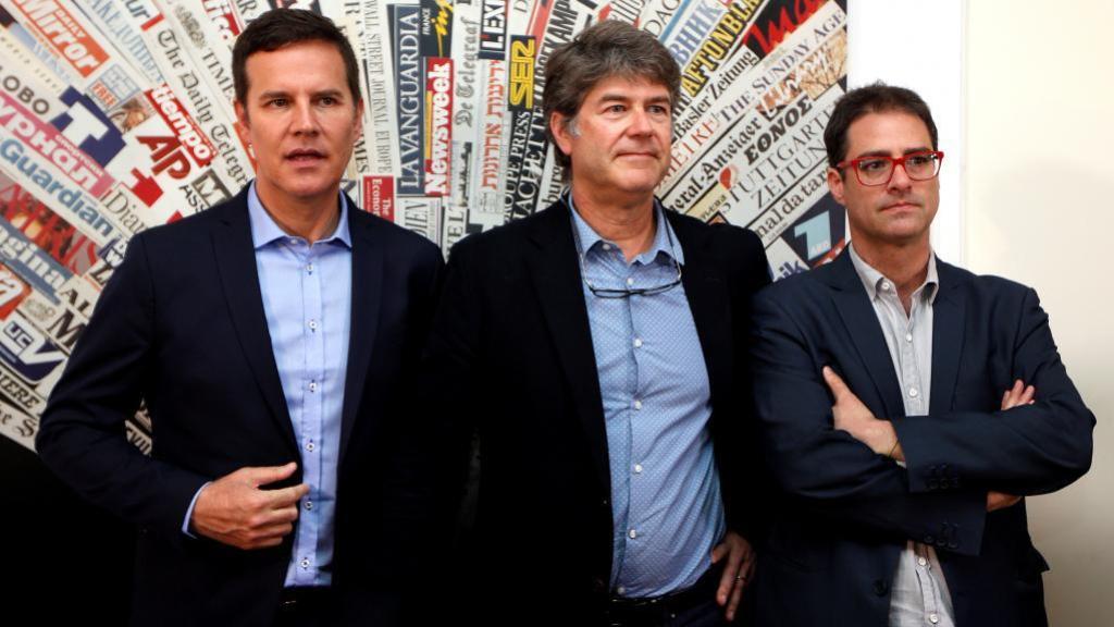 Juan Carlos Cruz, James Hamilton y José Andrés Murillo, en mayo de 2018 en Italia.