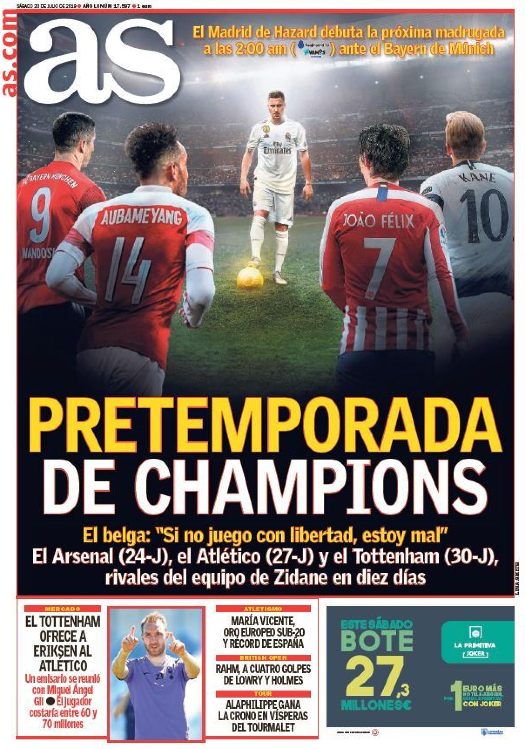 La portada del diario AS (20/07/2019)