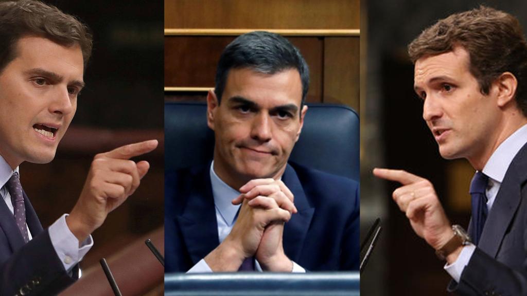 Rivera, Sánchez y Casado, en el Congreso de los Diputados.