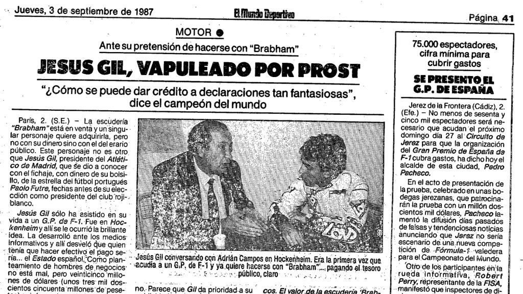 Alain Prost habla sobre Jesús Gil y su ofertar para comprar un equipo de F1