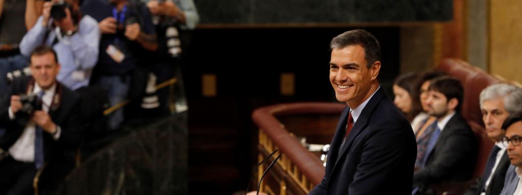 Pedro Sánchez, durante su discurso en el debate de investidura.