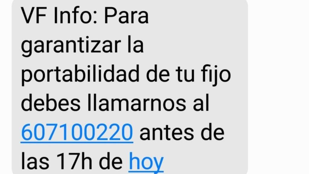 Imagen del mensaje que Vodafone envía a sus clientes.