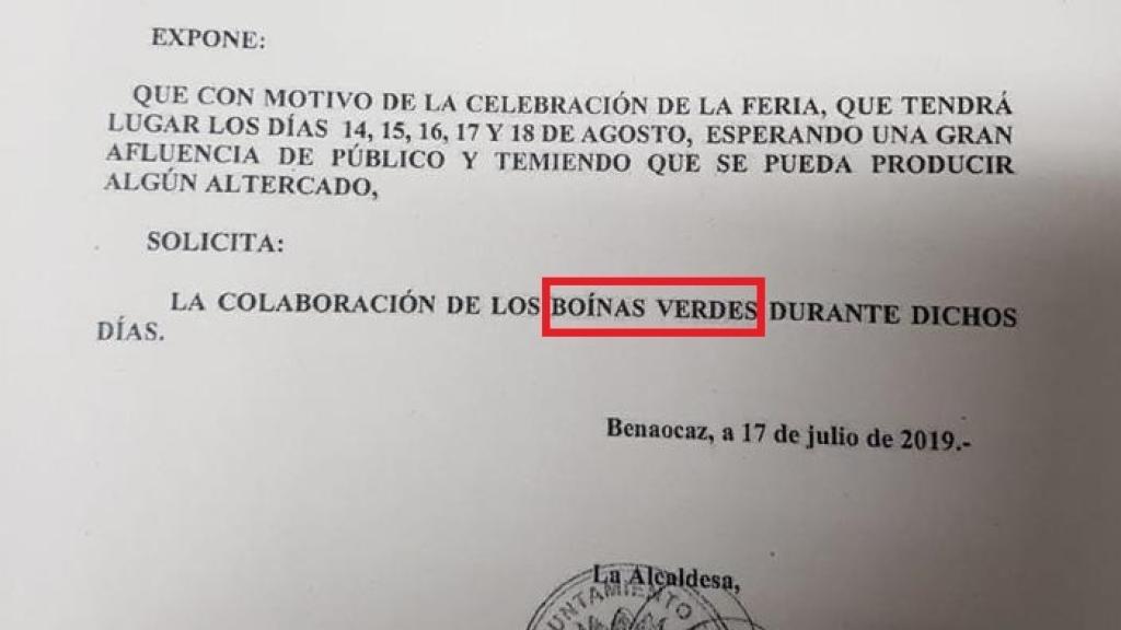 Carta del Ayuntamiento de Benaocaz solicitando ayuda a la Delegación del Gobierno para sus fiestas.