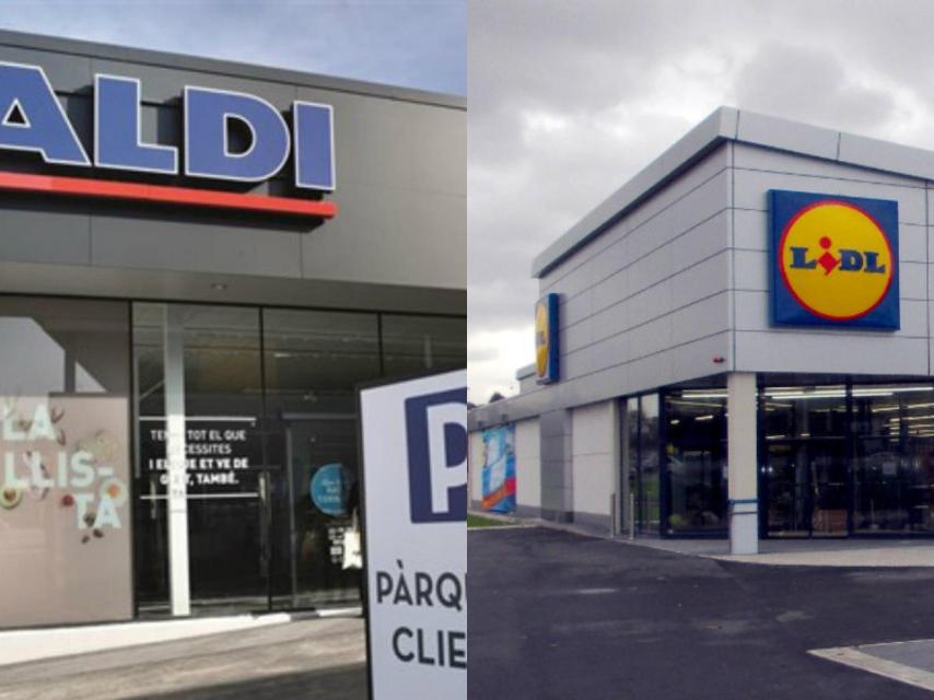 Fotos de archivo de dos supermercados Aldi y Lidl.