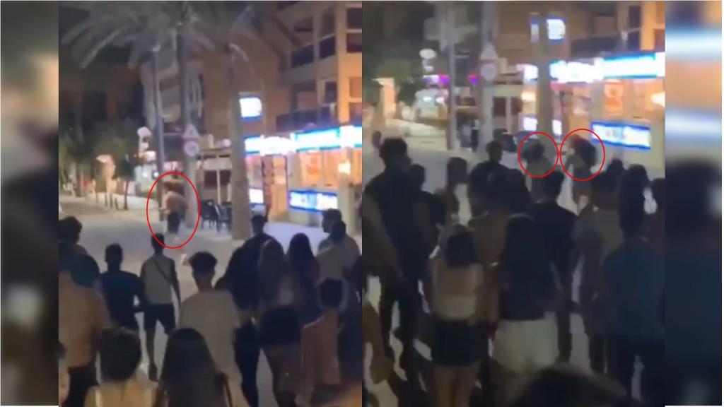 A la derecha, el menor huye de los agresores. A la izquierda, la hermana y su amiga le siguen.