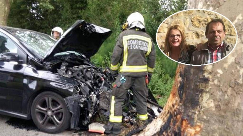 Maruchi, su marido Juan y el coche siniestrado.