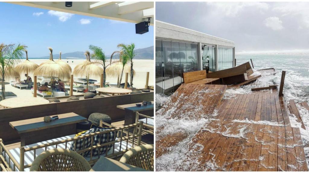 El chiringuito de Raquel Meroño antes y después de la borrasca Emma.