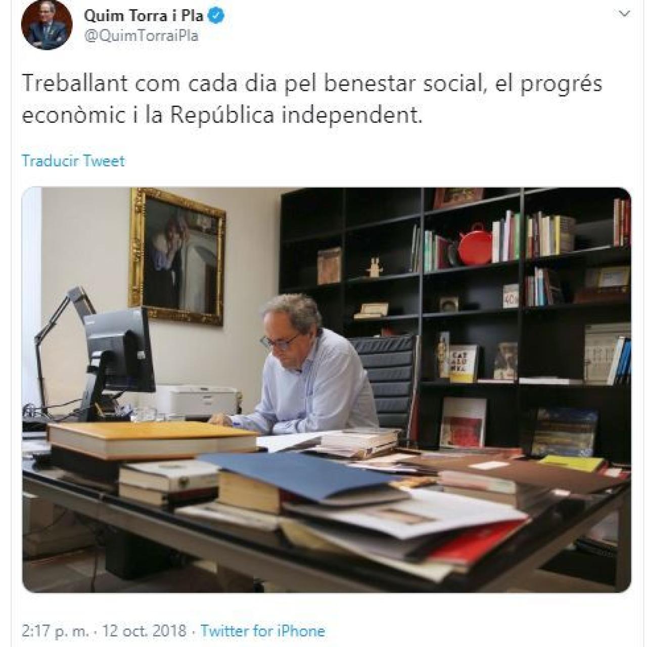 Tuit de Torra el 12 de octubre de 2018./