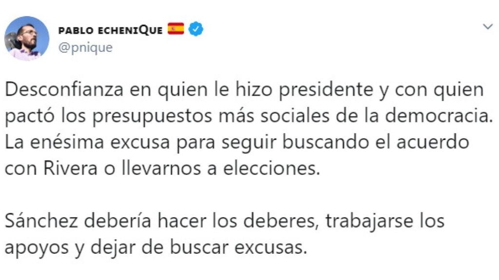 Pablo Echenique, secretario de Acción Política de Podemos, tras la audiencia del Rey con Sánchez.