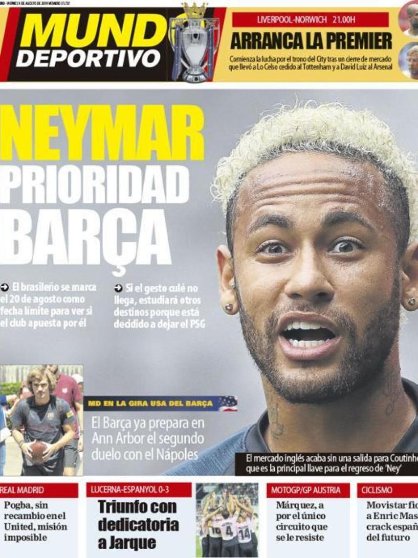 La portada del diario Mundo Deportivo (09/08/2019)