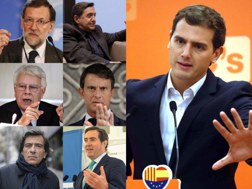 Albert Rivera, junto a algunas de las personalidades que le han pedido un pacto con el PSOE.