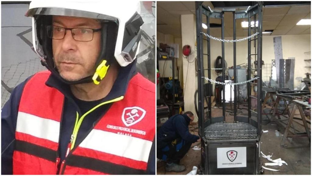 Julián Moreno, a la izquierda, y la cápsula que se elaboró para el rescate de Julen, a la derecha.