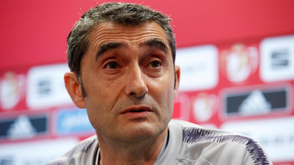 Ernesto Valverde, en rueda de prensa con el FC Barcelona