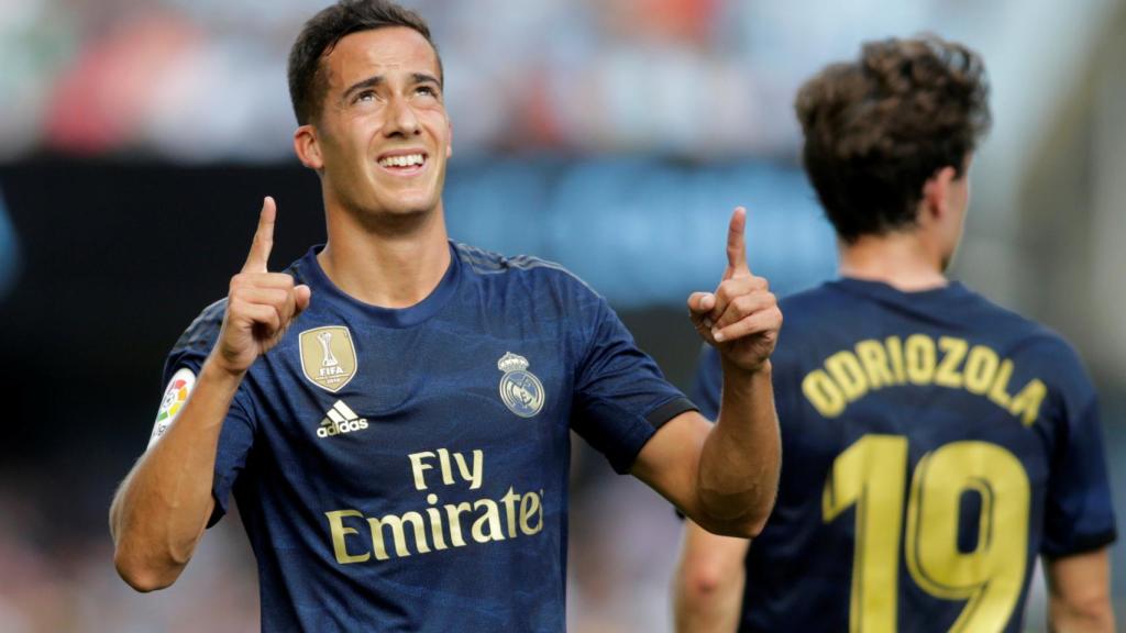 Lucas Vázquez celebra su gol al Celta