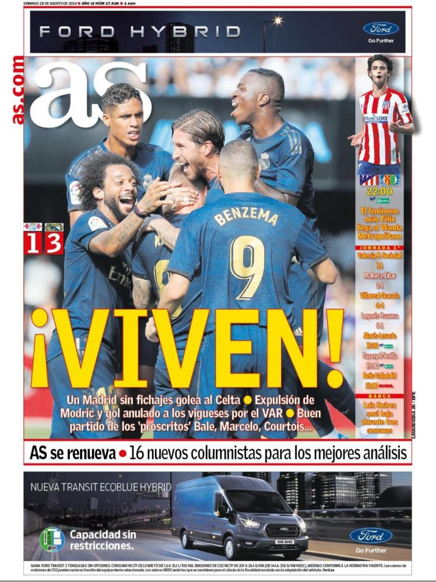La portada del diario AS (18/08/2019)
