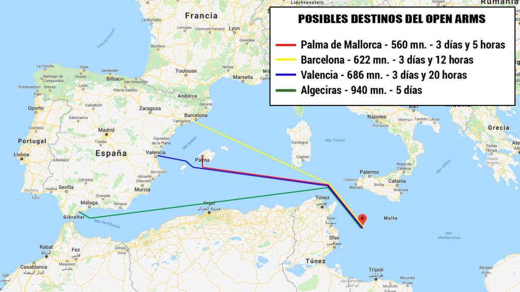 Posibles destinos del Open Arms.