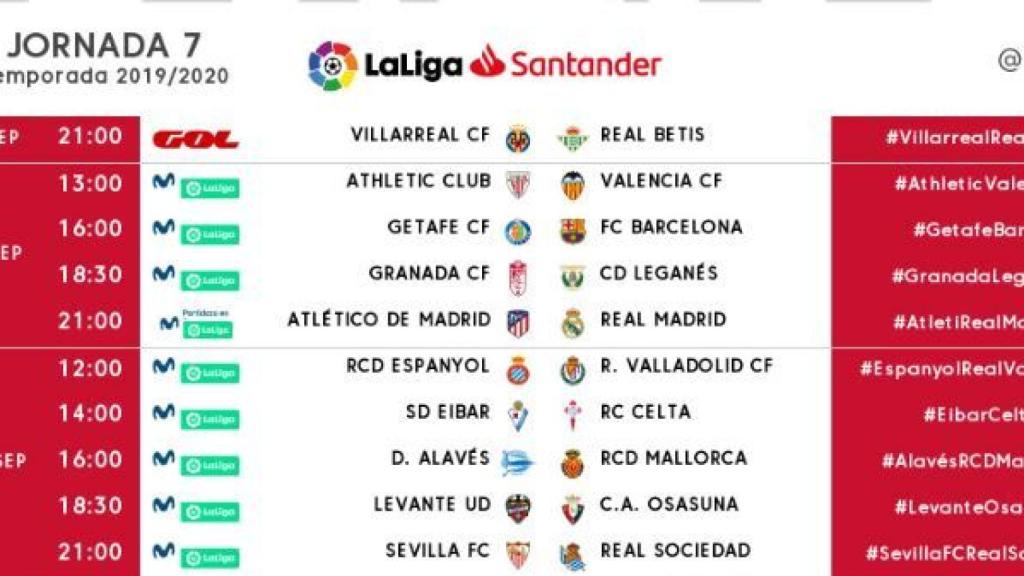 Horarios 7ª jornada de Liga.