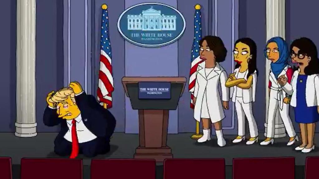 Donald Trump y las congresistas demócratas en una escena del vídeo.