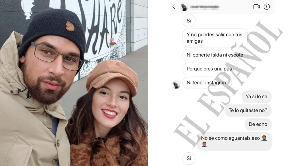 Florian y Gema, a la izquierda. Al lado derecho, la conversación de la joven con un amigo.