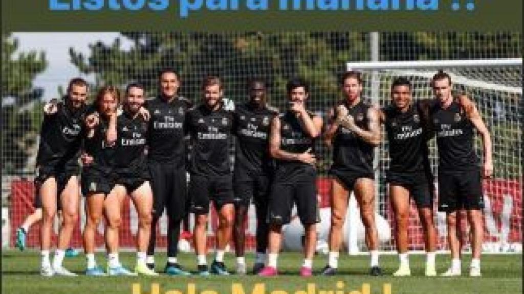 Keylor Navas junto a sus compañeros en un entreno. Foto @keylornavas1