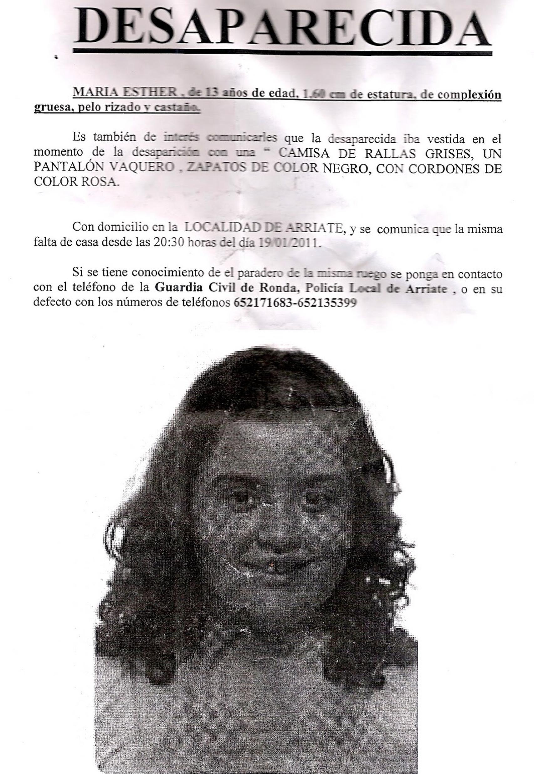 El cartel de la desaparición de María Esther.