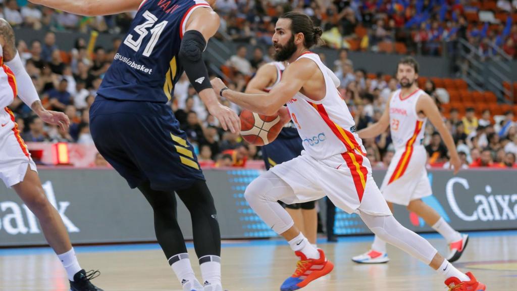 Ricky Rubio, en el partido de preparación del Mundial de China entre España y Rusia