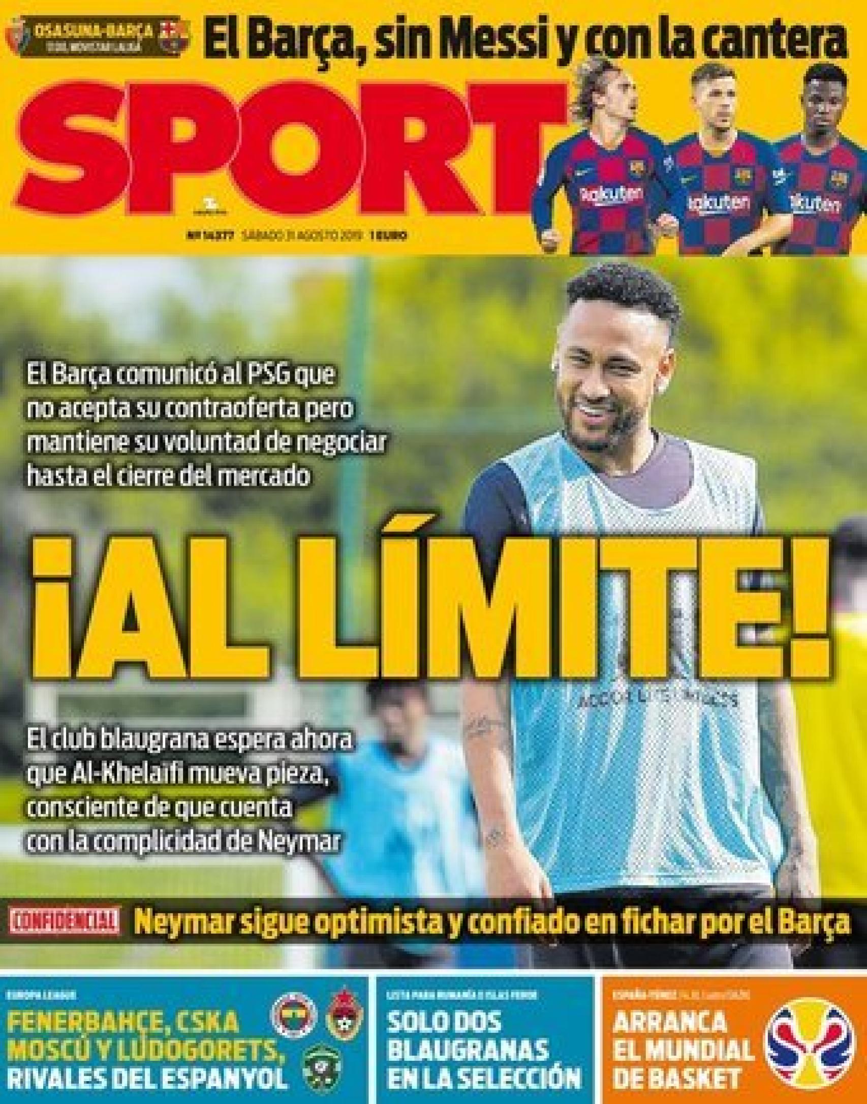 La portada del diario Sport (31/08/2019)