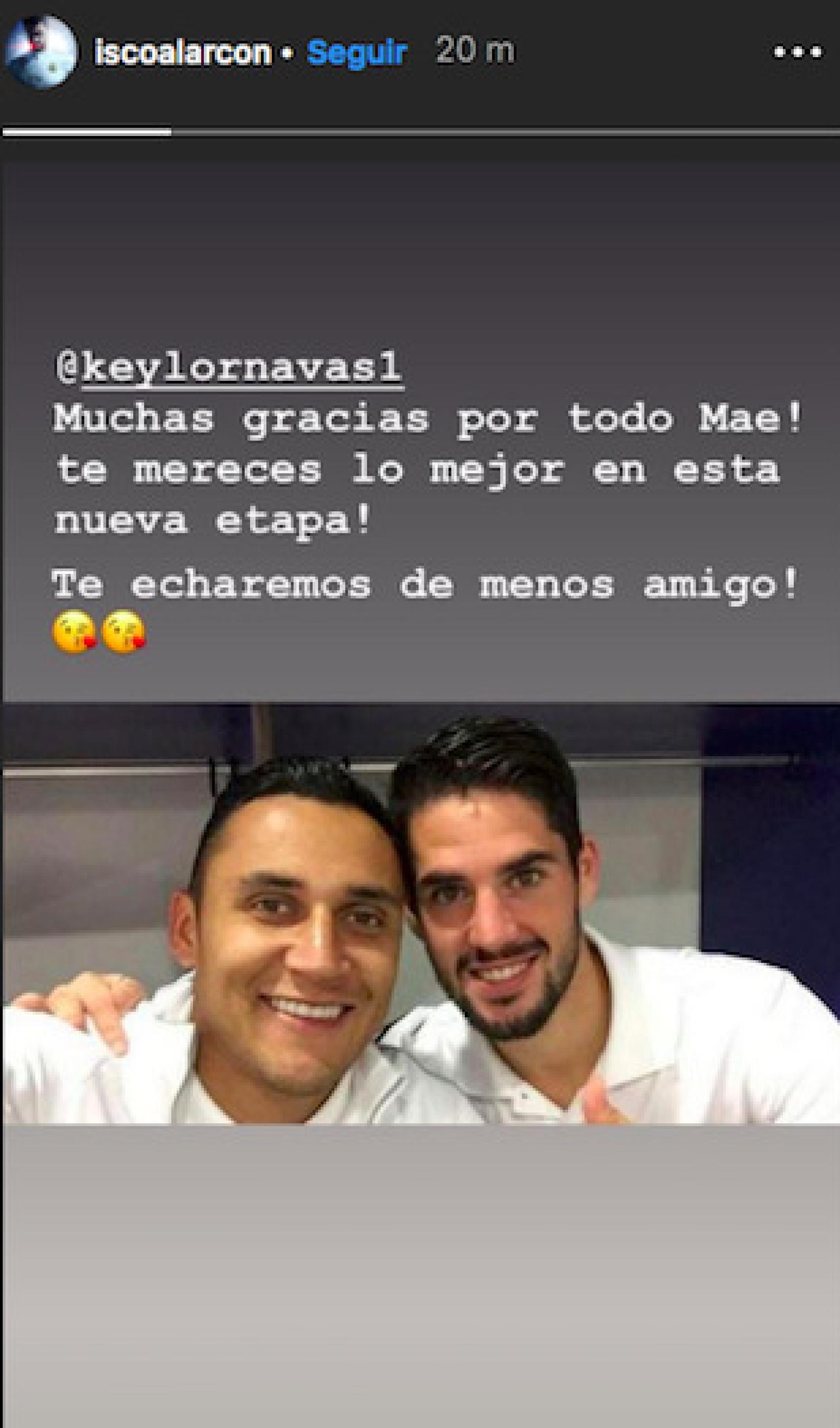 Isco se despide de Navas. Foto (@iscoalarcon)