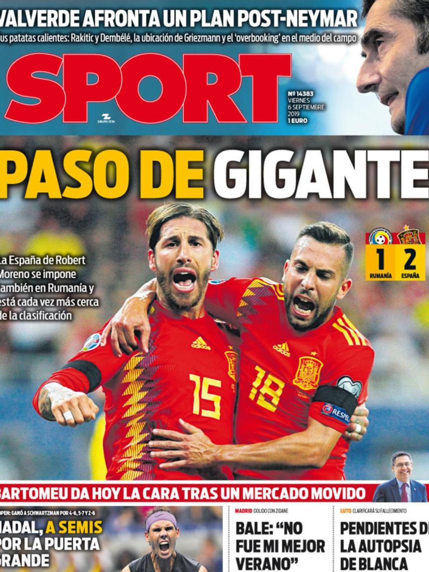 La portada del diario Sport (06/09/2019)